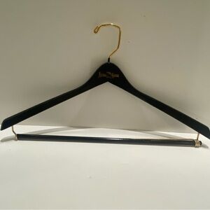 Vintage Neiman Marcus Wooden Suit Hanger Black Gold Hook Designer Luxury Closet